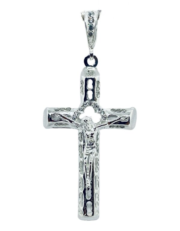 Cruz Tubular Calada Grande Con Cristo Y Piedra