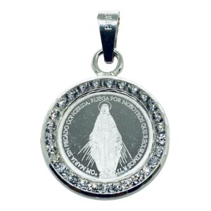 Medalla De La Virgen Milagrosa De Plata .999 Con Piedra