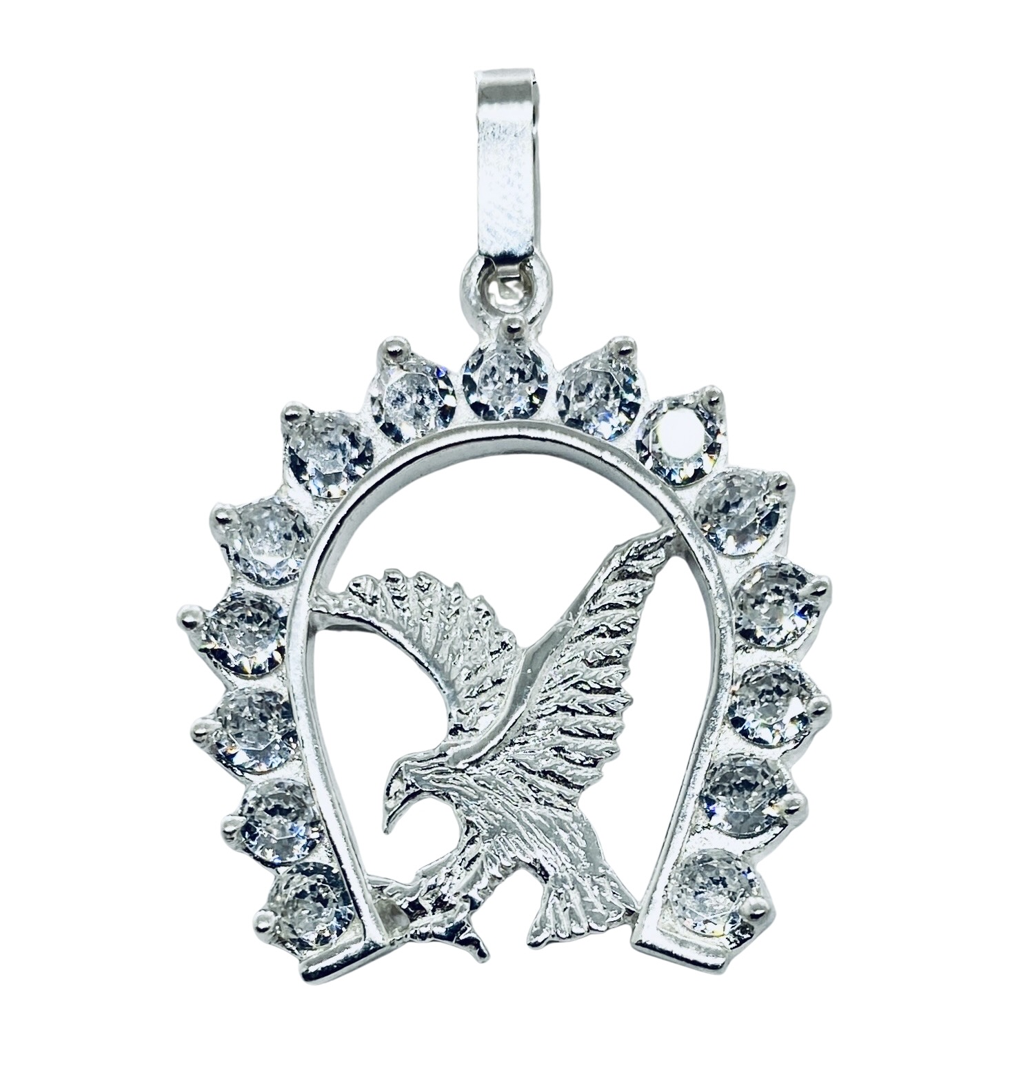 Dije De Herradura Y Águila De Plata Grande Con Piedra