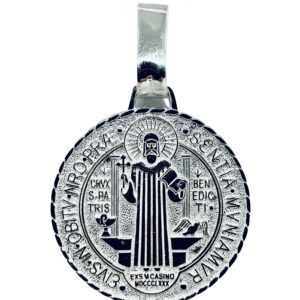 Medalla De San Benito De Plata Arenada 3.5cm Diámetro Mod2