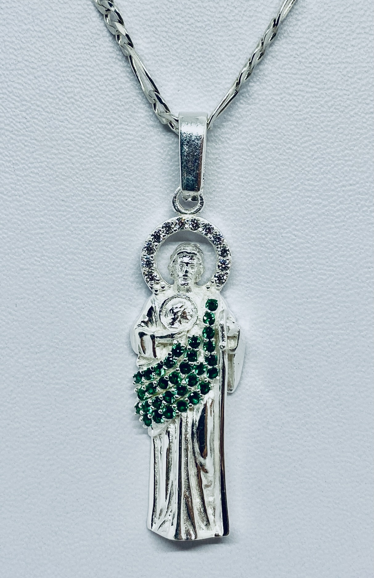 Dije De Plata De San Judas Tadeo Piedra Verde Mod3 - Imagen 3