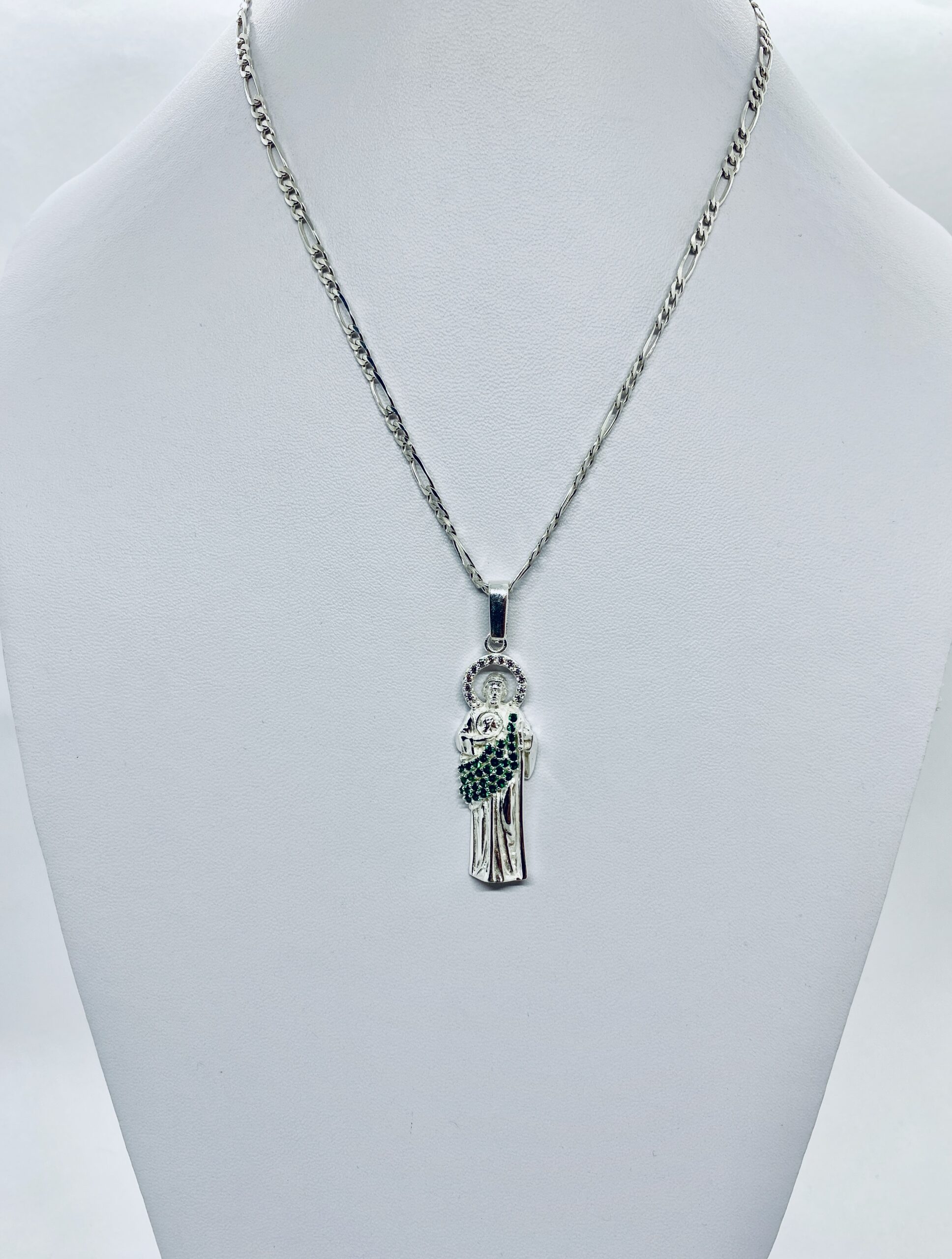 Dije De Plata De San Judas Tadeo Piedra Verde Mod3 - Imagen 5