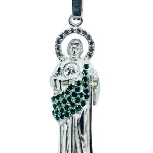 Dije De Plata De San Judas Tadeo Piedra Verde Mod3