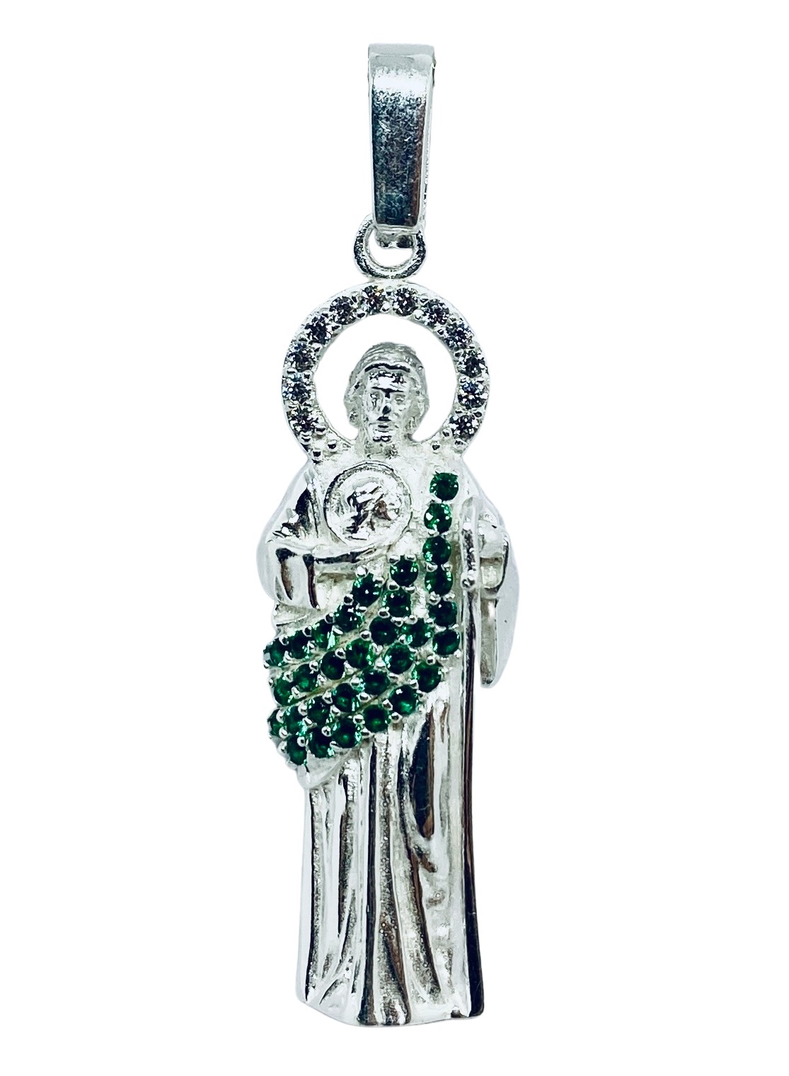Dije De Plata De San Judas Tadeo Piedra Verde Mod3
