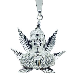 Dije De Marihuana Con Malverde De Plata Y Piedra Blanca