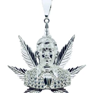 Dije De Marihuana Con Malverde De Plata Y Piedra Blanca Grande
